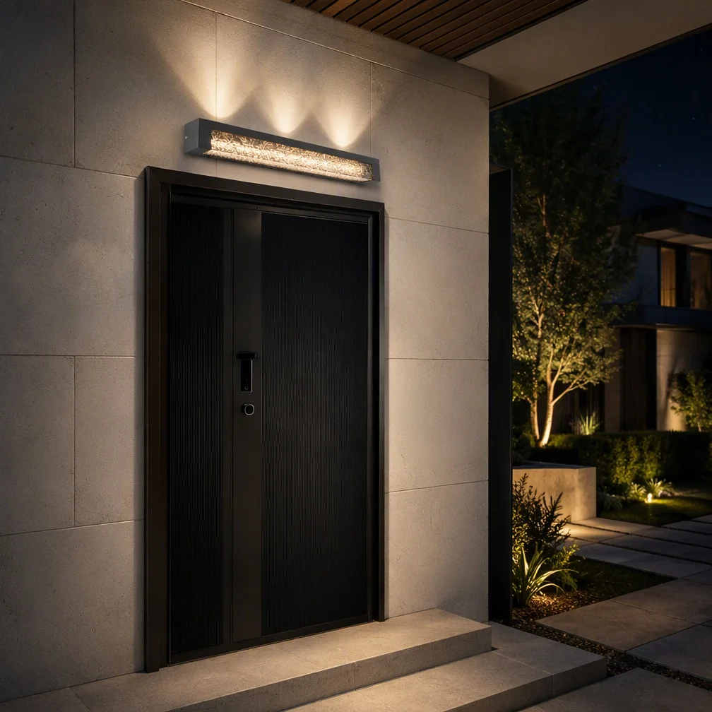 Modern LED Outdoor Wall Light Waterproof Water Ripple Shiny Black Front Door Porch Lamp16W/32W Wall Sconces for Entryway Balcony