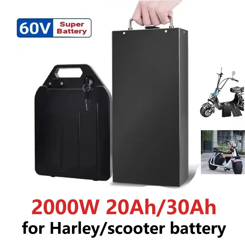 60V Battery 30ah-20ah, Suitable for 250w~1500w Motorcycle Waterproof Lithium Battery with BMS+charger 67.2V