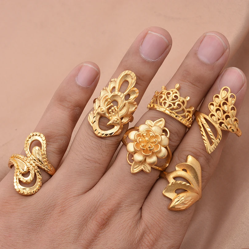 Wando 1pcs Ethiopian Dubai Stone Gold Color Ring Wedding Rings for Women Eritrea Africa Fashion Ring Middle East Jewelry Gift