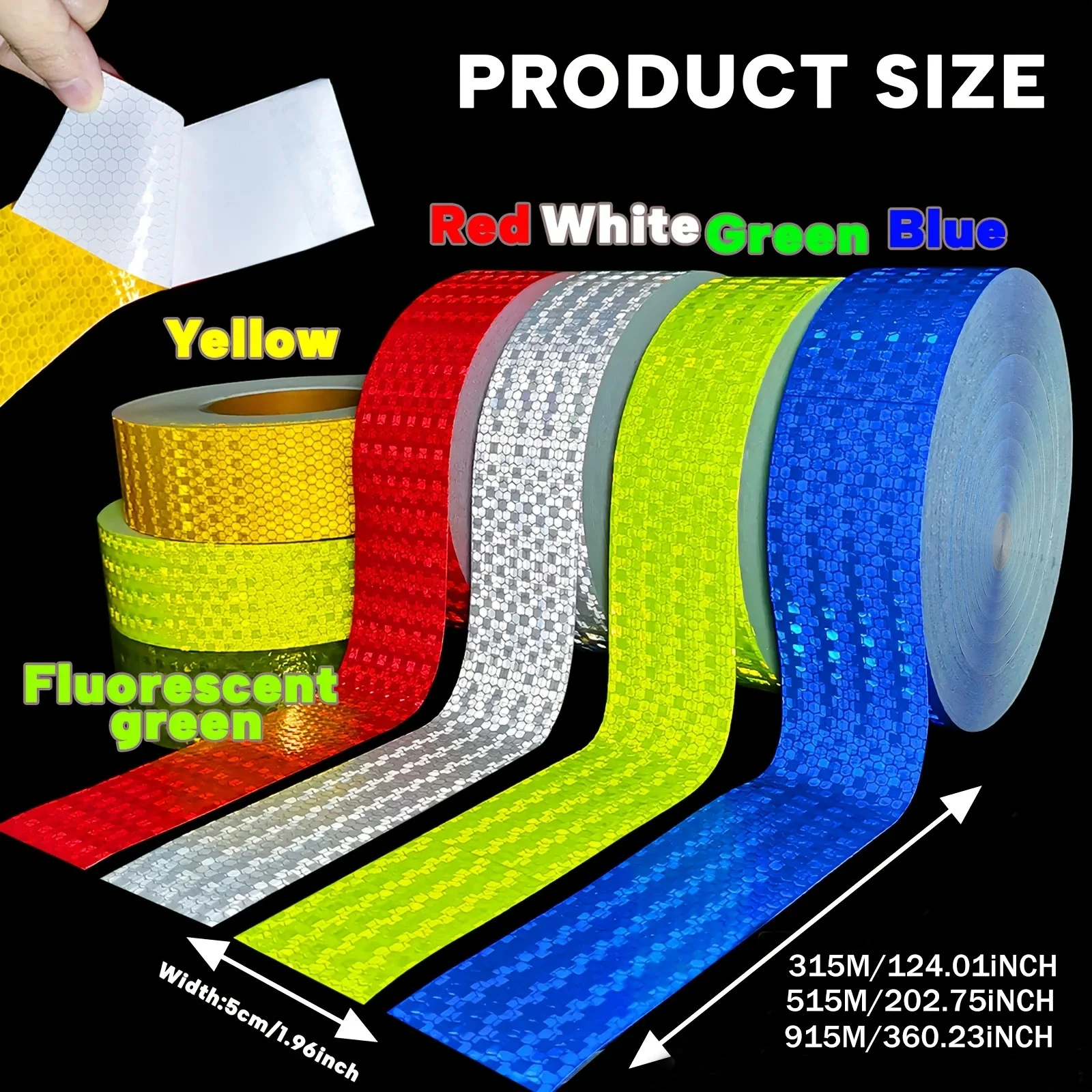 1.96-inch Solid Color Reflective Safety Marking Tape With Durable Adhesive Backing For Road, Construction Area
