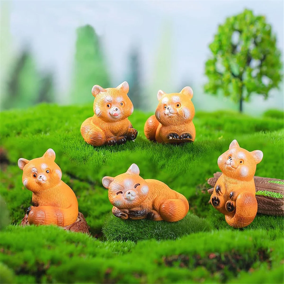 Miniature Small Raccoon Figurines 1 Inch Cartoon Mini Red Panda Figures Set Cute Resin Animal Cake Toppers