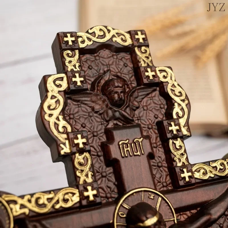 Vintage Jesus Wall Wooden Cross, Orthodox Icon Home Decoration Religious Statue