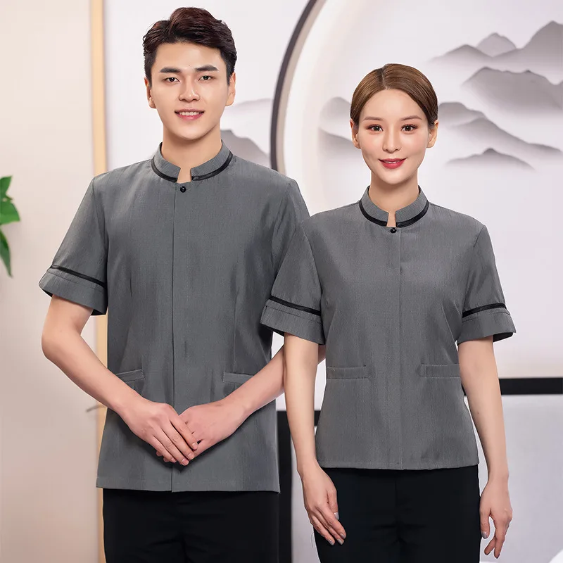 

Linen Short Sleeve Cleaning Service Uniform Summer Women's Guest Room Hotel Cleaner Clothing Aunt