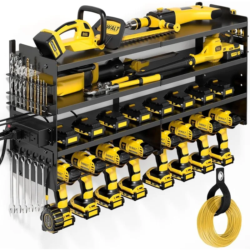 Multi-function Tool Storage Rack Wall-mounted Power Tool Rack Electric Drill Screwdriver Tools Holder Heavy Duty Tools Organizer