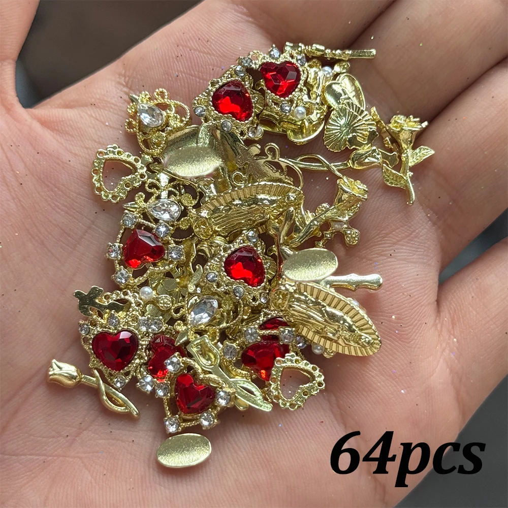 3D oro plata corazón flor Cruz dijes de uñas aleación de lujo Bowknot mariposa uñas diamantes de imitación Y2k Metal decoración de uñas plana