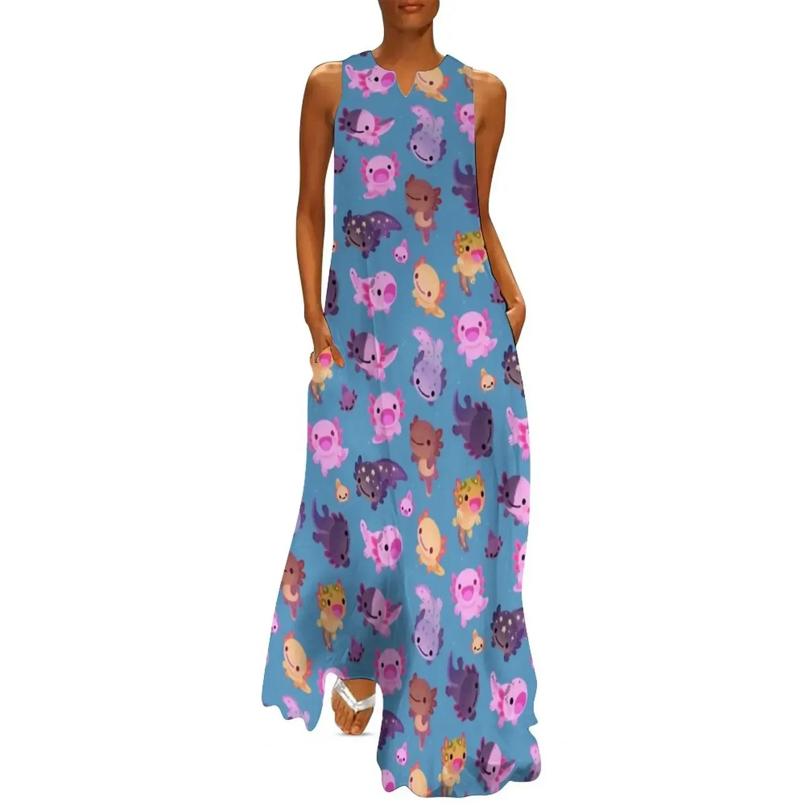 

Happy axolotl - blue Long Dress prom dress dresses for women 2025 dress for women 2025