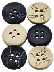 Round Laser Wooden Buttons Navy Beige Sewing Accessories Women Clothes Decorate Handmade Wood Button 4 Holes 15mm 30PCs 50PCs