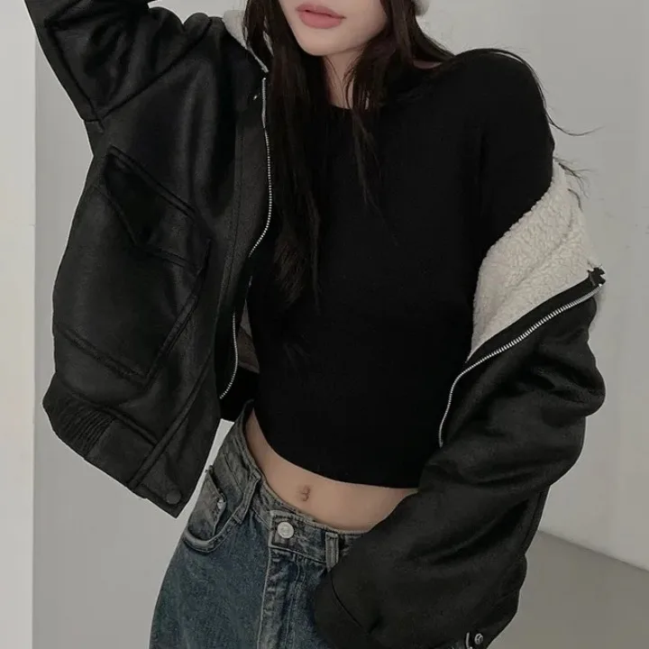 Chic Autunno Inverno Pelliccia di agnello Jaet Thi Caldo motociclista Sle Sirena Pelle e capelli Intercati Cappotto Capispalla da donna