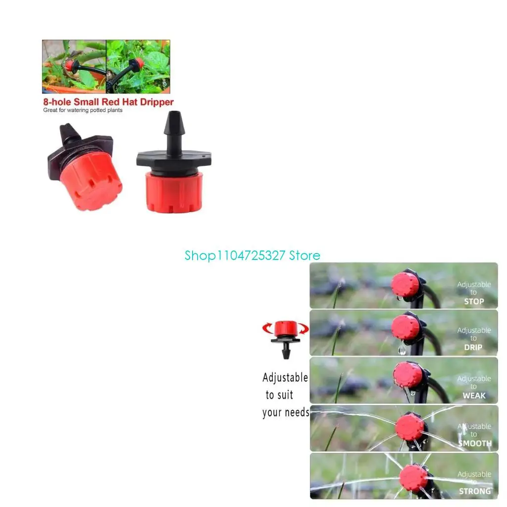 D8KF 300Pcs Garden Irrigation System Set (100 Adjustable Micro Drip Dripper 100 T Connector 100 Garden Hose Ground Anchors)