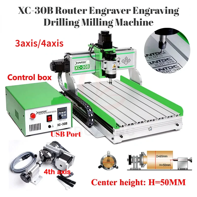 

XC-30B Router Engraver Engraving Drilling Milling Machine USB Port March 3 Control Woodworking Engraver 3axis 4axis 220V