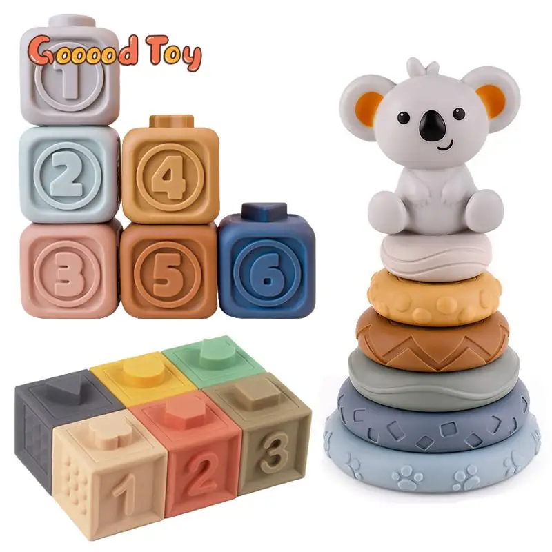 Empilhamento Aninhamento Toy Círculo para a criança, Soft Squeeze Brinquedos, Padrão de Cor, Número Cognição, Aprendizagem Precoce, Montessori Toy, Kids Gift