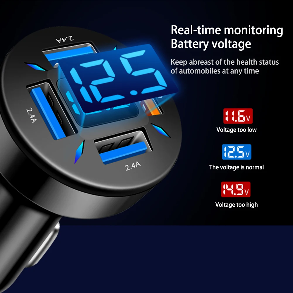 

Удобный для пользователя интерфейс на 4-портовом автомобильном зарядном устройстве USB с функцией повышенной безопасности и функцией отображения реальной напряжения