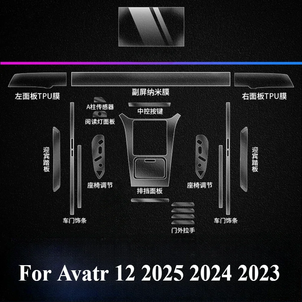 For Avatr 12 2025 2024 2023 interior Accessories film transparent TPU Gear Panel GPS Navigation Center Console PPF Protection