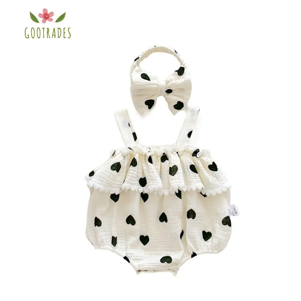 

Милый детский комбинезон с рюшами и сердечками, боди с бантом и сердечком, кружевной детский комбинезон, детский комбинезон, хлопковые детские шорты, костюм для восхождения, одежда для младенцев