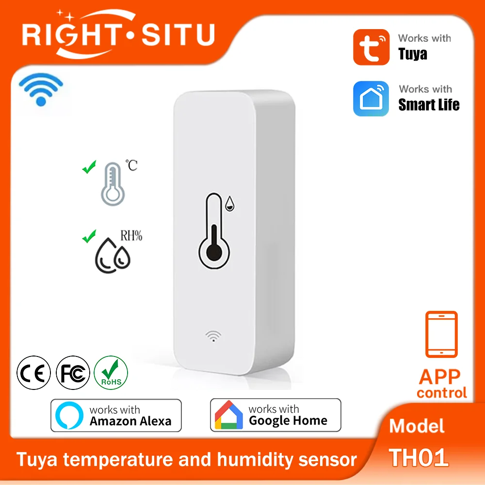 Tuya-Sensor de temperatura y humedad WiFi, Monitor de aplicación remota inteligente para hogar inteligente a través de Smart Life, compatible con asistente de Google Alexa