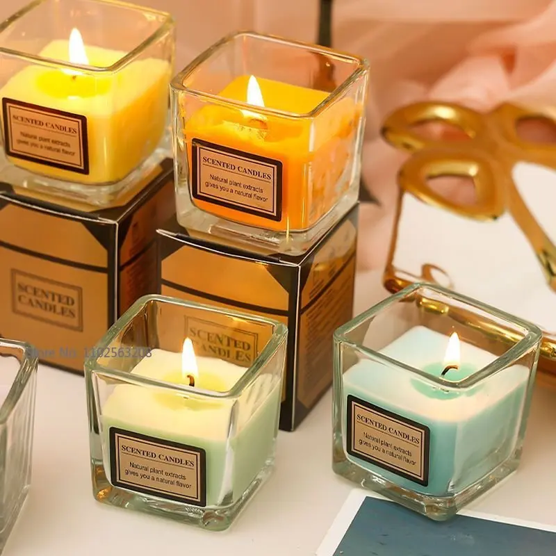 1PC Square Shape Glass Empty Jars Diy Candle Empty Cups Handmade Glass Dessert Scented Candles Glass Empty Jars