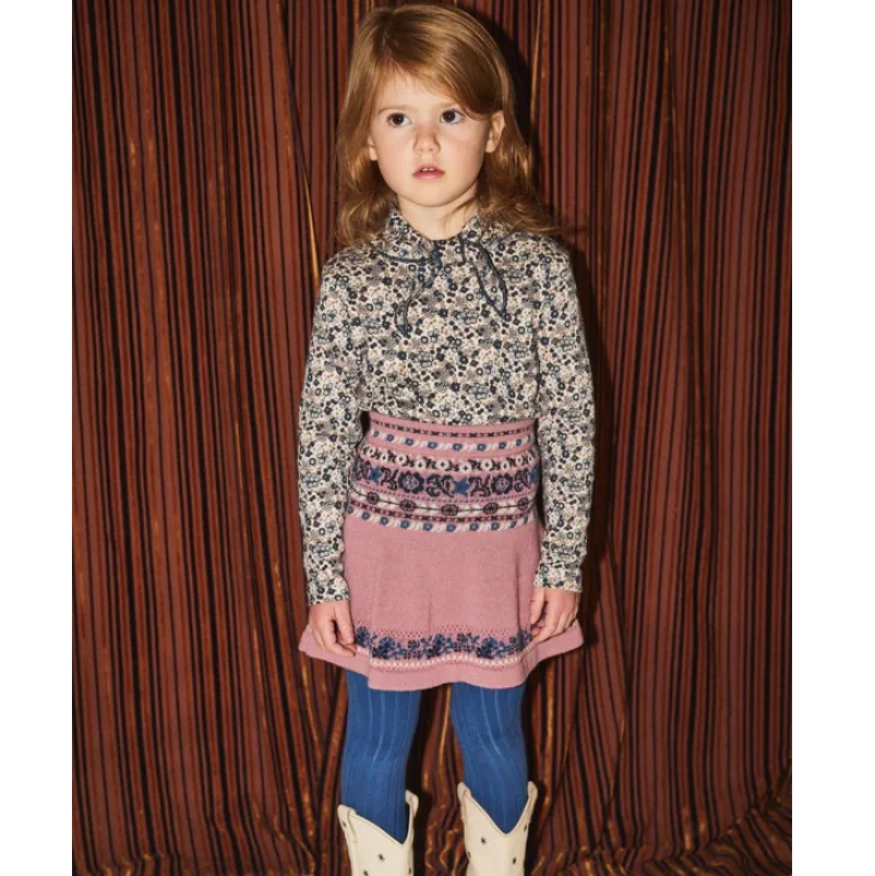 تي شيرت بناتي بأكمام طويلة 2025 شتاء جديد وصول مطبوعة عصرية عالية الرقبة طبقة قاعدة حرارية من القطن الخالص طقم بناتي لطيف