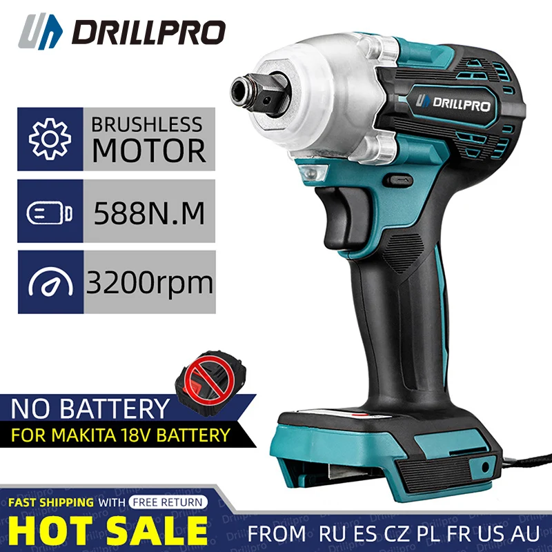 Drillpro 588N.m Cordless Brushless Impact Wrench 1/2\