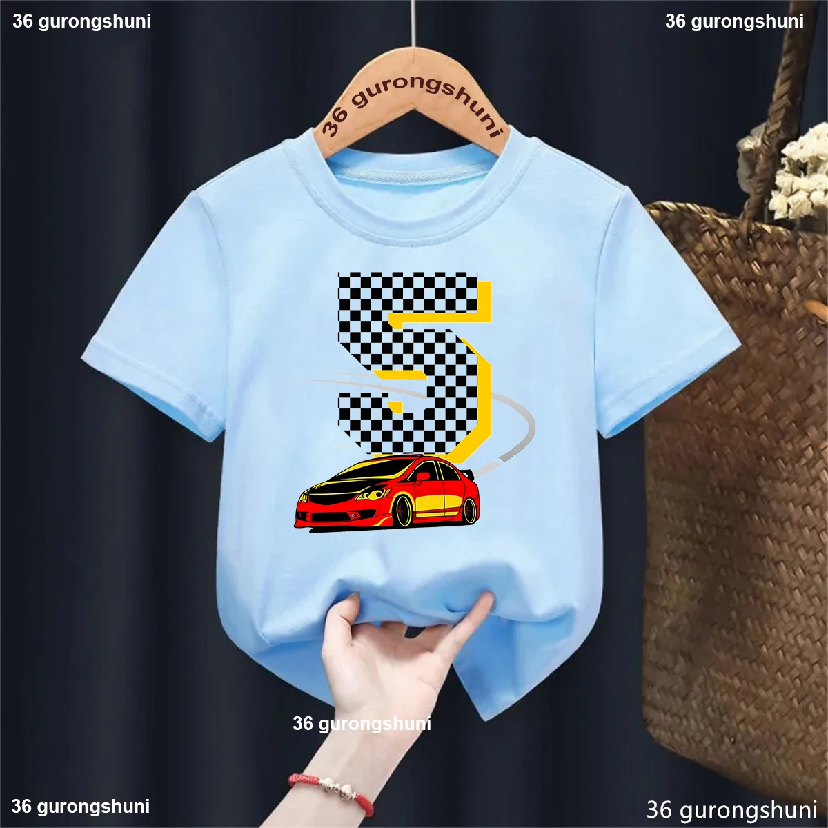 I Am 5 Years Old Racing Car Print T Shirt Boys Harajuku Kawaii Kids Clothes Birthday Gift Tshirt Summer Short Sleeve T-Shirt