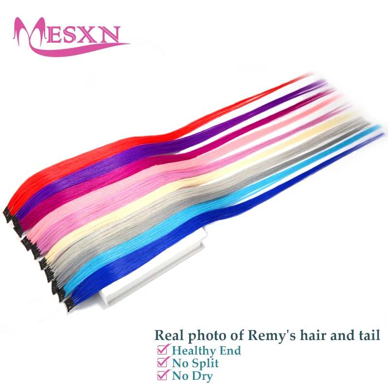 MESXN-Extensões Coloridas Microbeads Cabelo, 8D Dica, Natural Real Humano, Roxo, Azul, Rosa, Cinza, 20 ", 0.5g, Forte