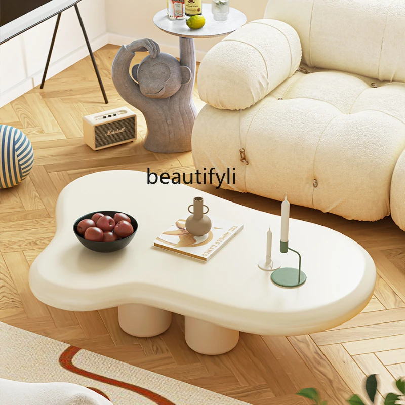 

CXH Modern Small Apartment Living Room Special Shaped Table Cream Silent Wind Net Black Tea Table