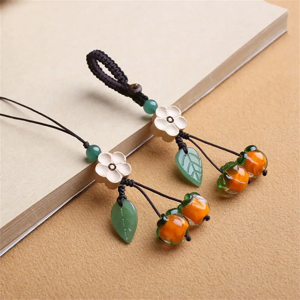 Persimmon Mobile Phone Chain Car Keyring Vintage Fruit Cellphone Pendant Coloured Glaze Orange Phone Lanyards Phone Hanging