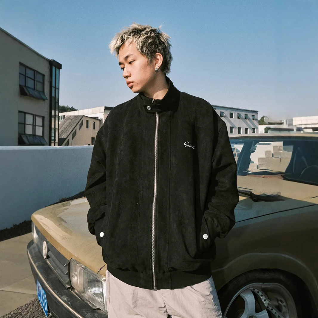 

Unisex Suede Stand Collar Jacket Vintage Style Autumn Winter Casual Outerwear Stand Collar Streetwear Men Women Casual Coat