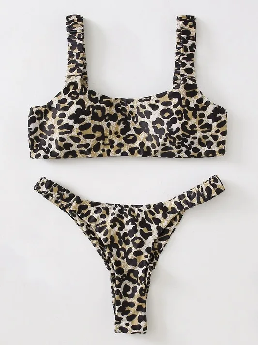 New Sexy Backless Multi-color Swimsuit Women's Tube Top High Waist Printed Suspender 2 Pieces Bikini Swimsuit Купальник Женск