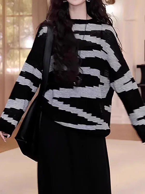 

Ladies Loose Fit Long Sve round Ne Knitwear Casual Sle plus Size Spring Top Comfortable plus Size Women's Knitted Sweater