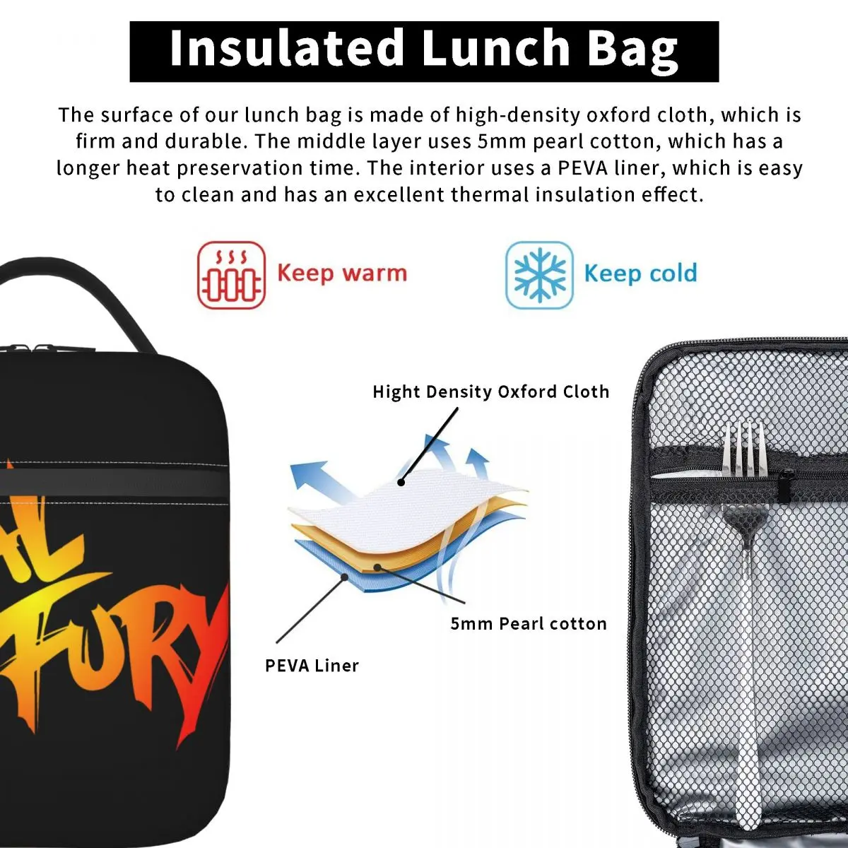 Bolso de mano con aislamiento para comida, bolsa de almuerzo, bolso de mano, mortal Fury