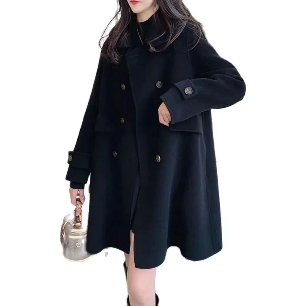 

Purple Double-sided Cashmere Temperament Coat Female 2024 New Long Korean Doll Collar Autumn And Winter Fashion Woolen Coat Tide