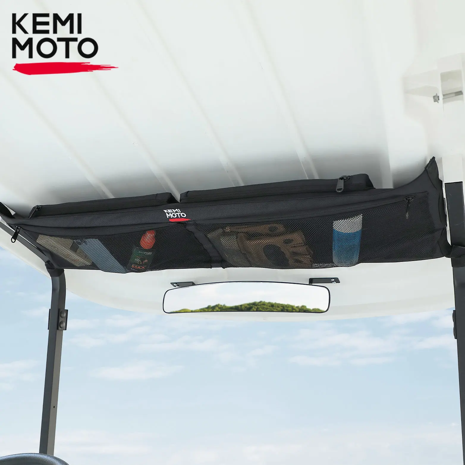 KEMIMOTO Golf Cart Overhead Storage Bag Organizer Ceiling Mesh Compatible with Club Car Precedent, Tempo, Onward, Black