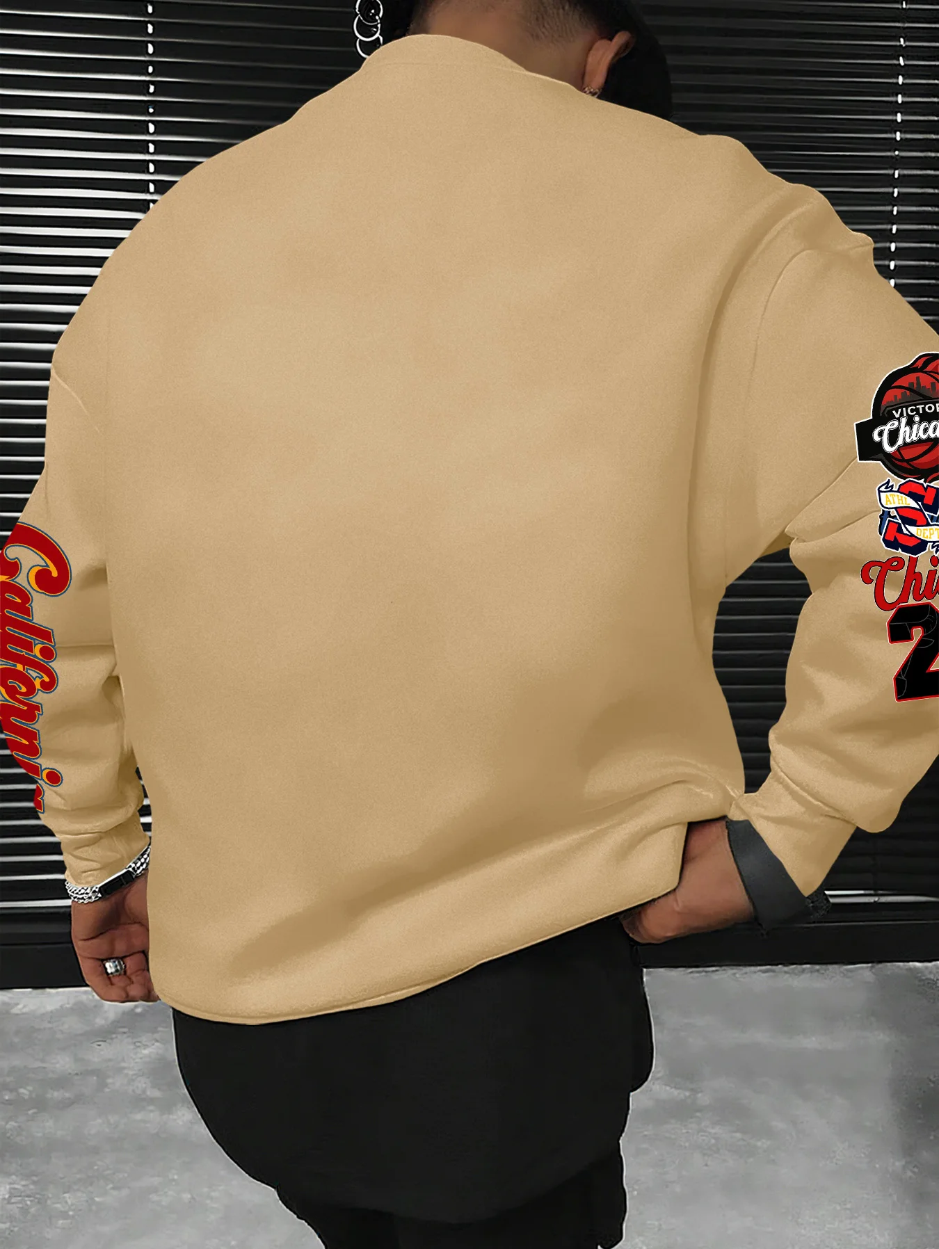 Herren-Sweatshirt mit Rundhalsausschnitt, American Street Style, Chicago 23 Multi-Badge-Print, Polyester, Alltagskleidung, S-XXL – Detail 9