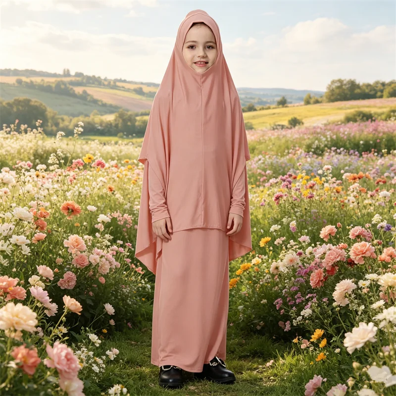 

Eid Djellaba Khimar Abayas Kids Girls Muslim Prayer Garment 2 Pieces Set Islam Hijab Dress Niqab Jalabiya Robe Kaftan Ramadan