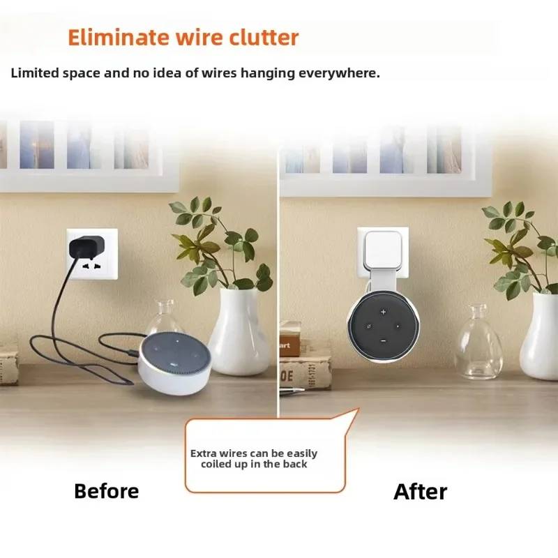Outlet Wall Mount Holder for Echo Dot 3rd Gen, Built-in Cord Management Smart Speaker Bracket, Space-Saving Wall Hanging