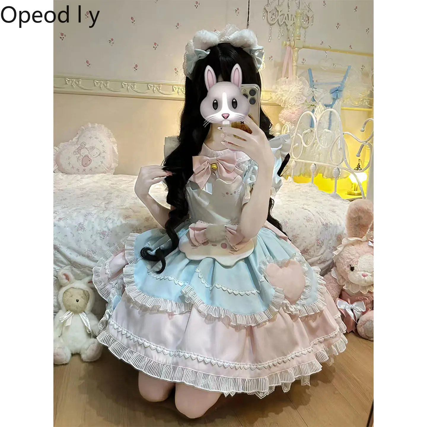 

Sweet Girl Lolita Cute Kitten Op Dress Spring and Autumn New Cute Lady Cartoon Contrasting Color Student Cos Princess Dress