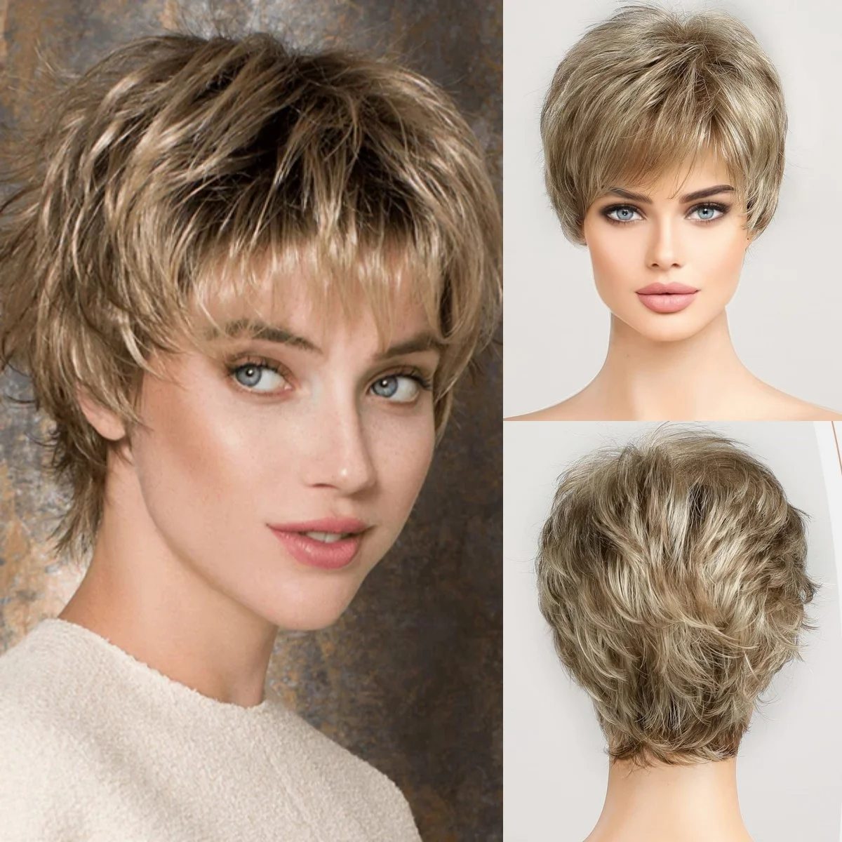 

Светлый парик, человеческие волосы, блондинка, стрижка пикси, парик из натуральных волос с челкой, повседневные мягкие человеческие волосы для женщин