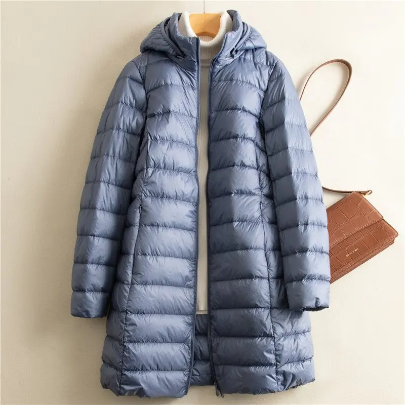 Jaqueta puffer de pato feminina, casaco quente e portátil com capuz, parka de blusão feminina, recém-chegados, moda, outono e inverno, 2024