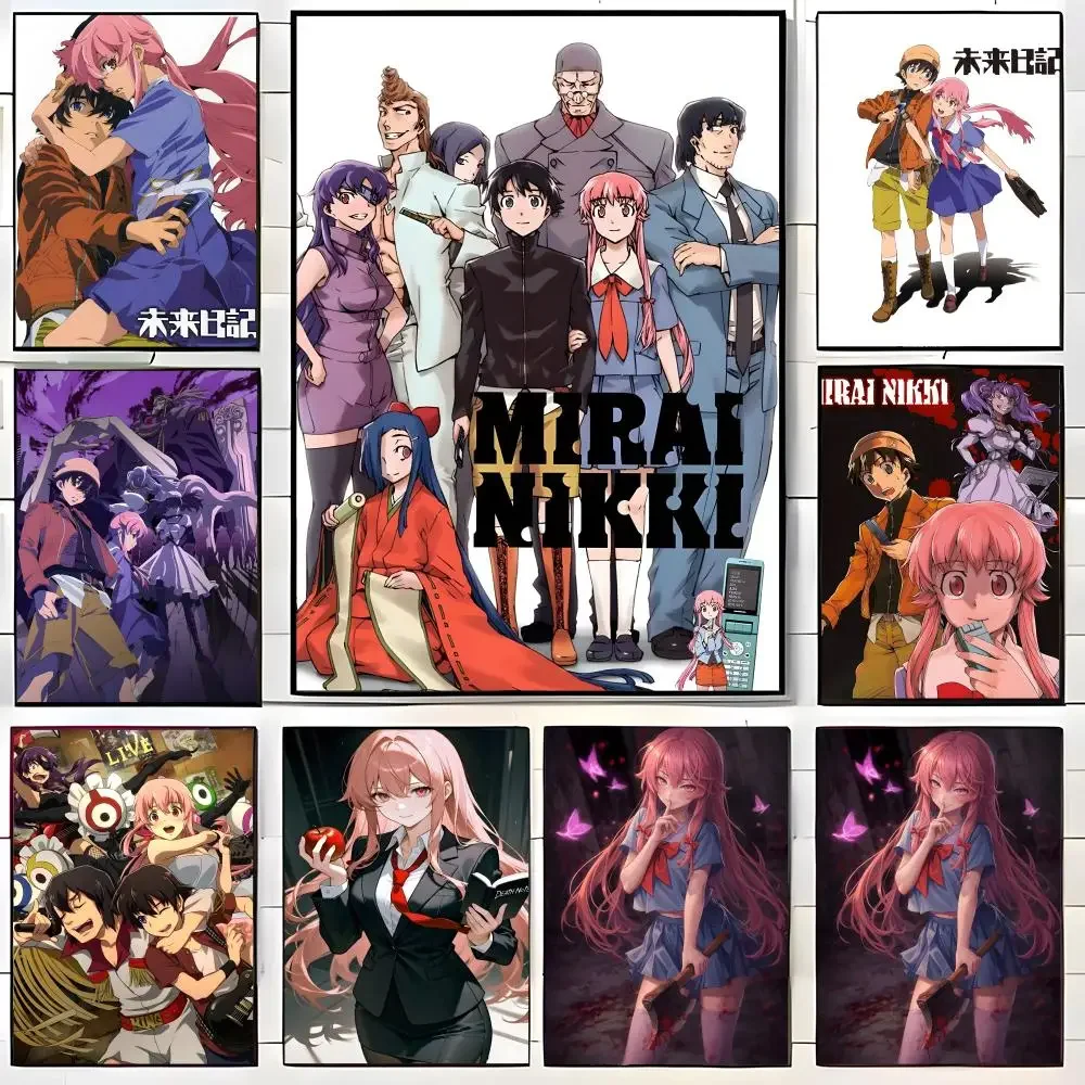 Anime M-Mirai Nikki Poster Self-adhesive Art Waterproof Paper Sticker Coffee House Bar Room Wall Decor