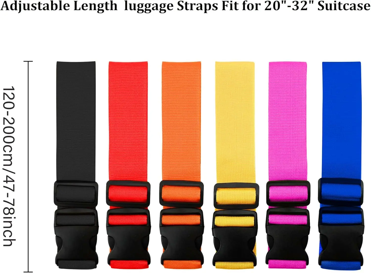 Bright Color Adjustable Luggage Straps 2 Pack Heavy Duty Suitcase Belts Travel Bag Accessories (120-200CM X 2.5CM)