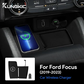 Soporte de carga rápida inalámbrica para coche, accesorios embellecedores de placa de cargador de teléfono móvil para Ford Focus 2019 2020 2021 2022 2023 15W