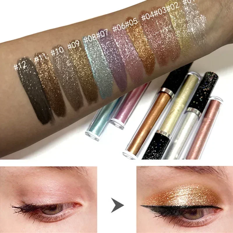 Sombra de ojos coreana, brillo, lentejuelas brillantes, resistente al agua, resaltador de brillo líquido, delineador de ojos, lápiz, maquillaje cosmético para fiesta