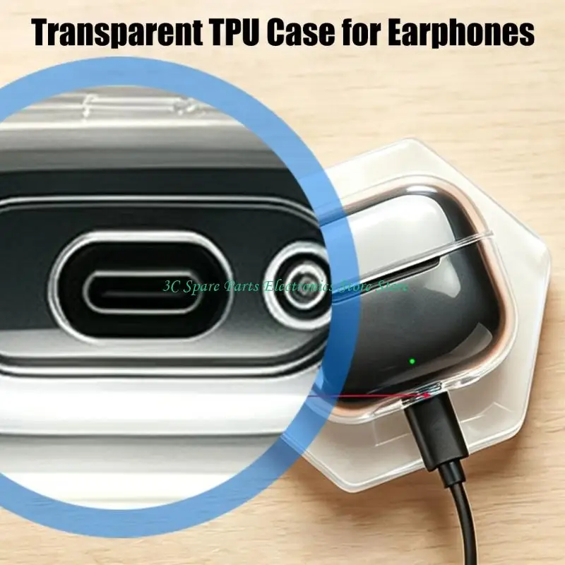 SZ Clear Earbud Case Sleeve for P42I, Flexible Cover with Separate Lid Access, Charging Opening, Side Attachment Point, and