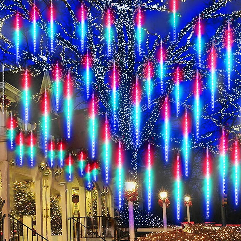 Solar LED Meteor Shower Lights Outdoor Garden Falling Raindrop String Lights Decor Waterproof For Patio Street Balcony