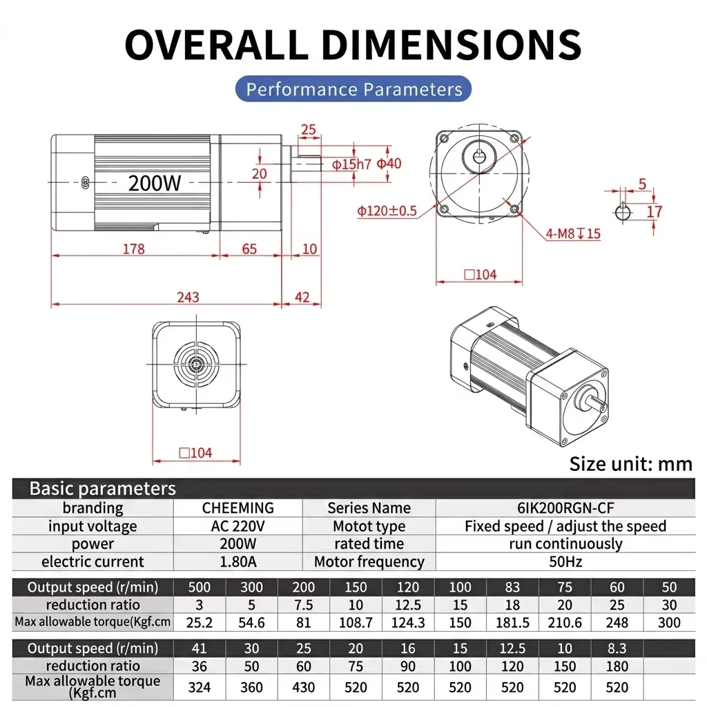 High Quality 200W Micro AC Gear Induction Motor With Speed Governor Controller Single Phase Geared Motor for Medical Automation