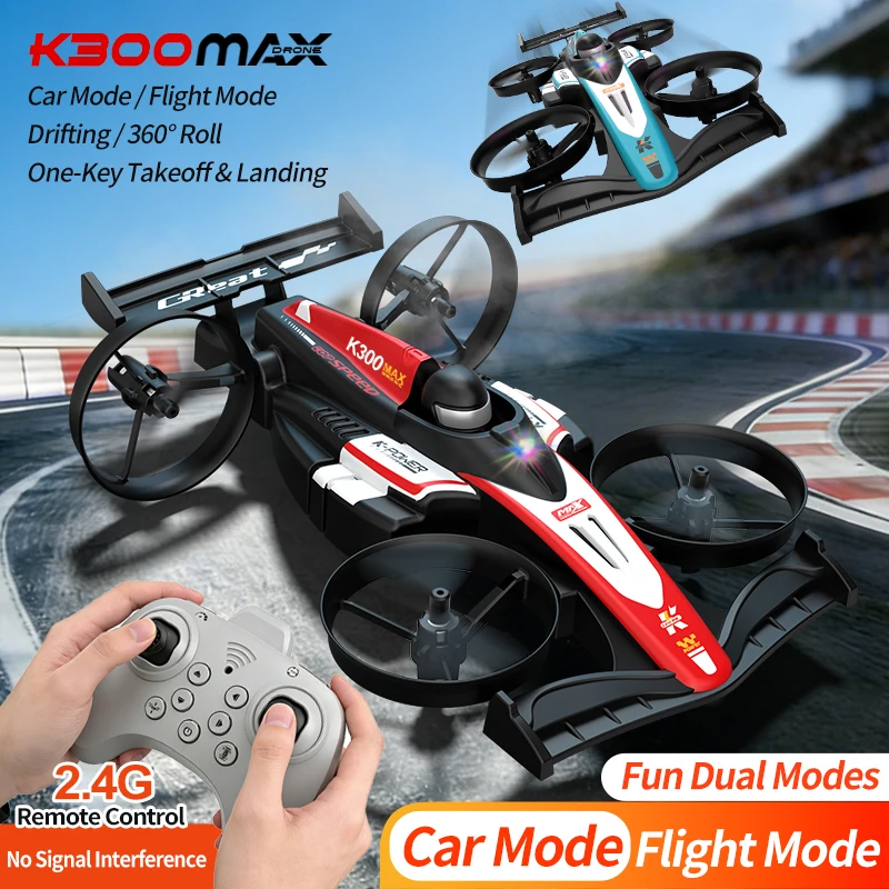 1:30 New Flying Car K300 MAX 2-in-1 Land-Air Quadcopter 2.4G Remote Control Car Mode, Flight Mode, Drift, 360° Roll Function Toy
