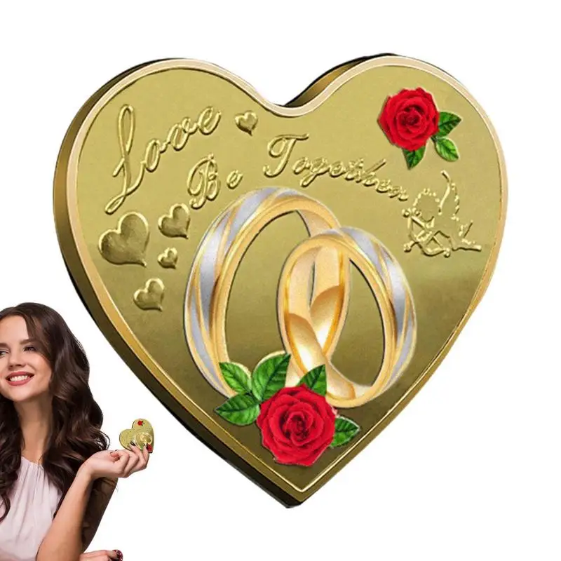 

Gift Heart-Shaped Rose Ring Lover Wedding Gold Silver Coin Valentine'S Day Commemorative Coiins Christmas Souvenir