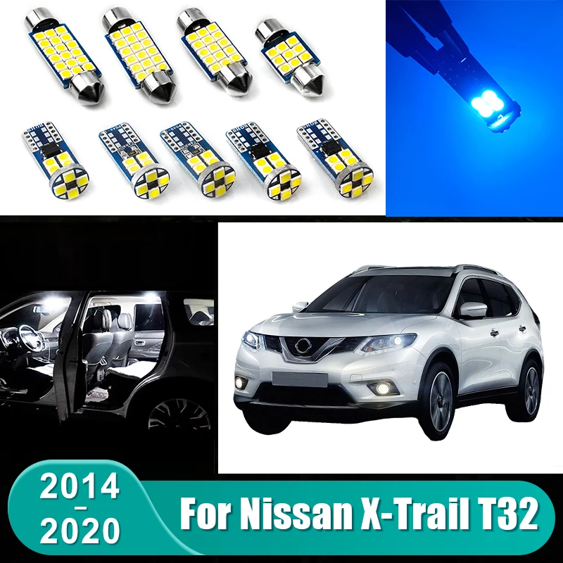 

Для Nissan X-Trail T32 2014-2020: Комплект из 9 светодиодных ламп для салона, освещения багажника и аксессуаров