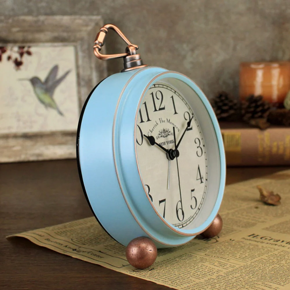 

1pc Retro Vintage Home Decor Blue Alarm Table Metal No Needed Alarm Creative Creative Clock Clock