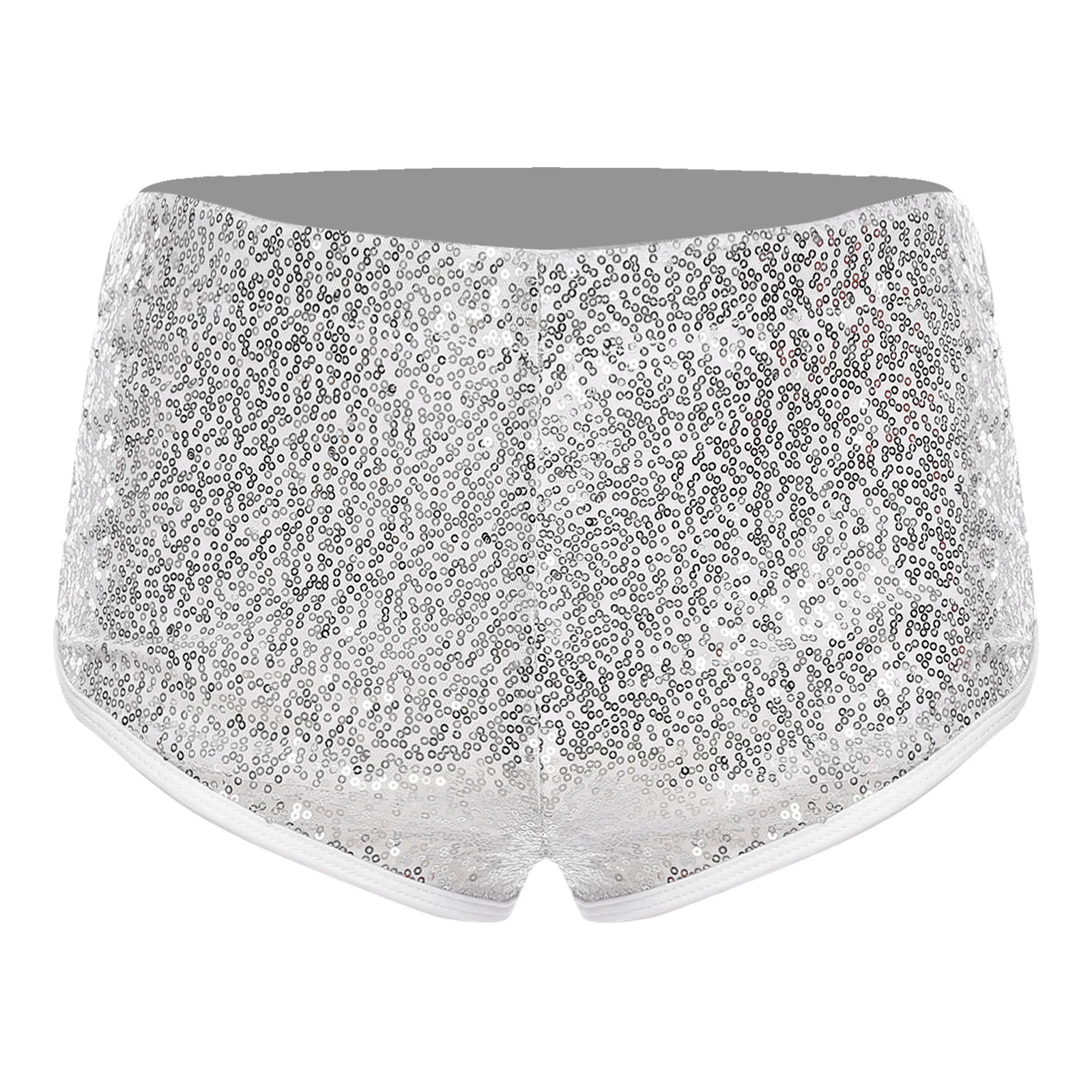 Men Low Rise Shiny Mini Shorts Pants Elastic Waist Briefs Sparkling Sequins Shorts for Club Beach Poolside Party Dance Shorts